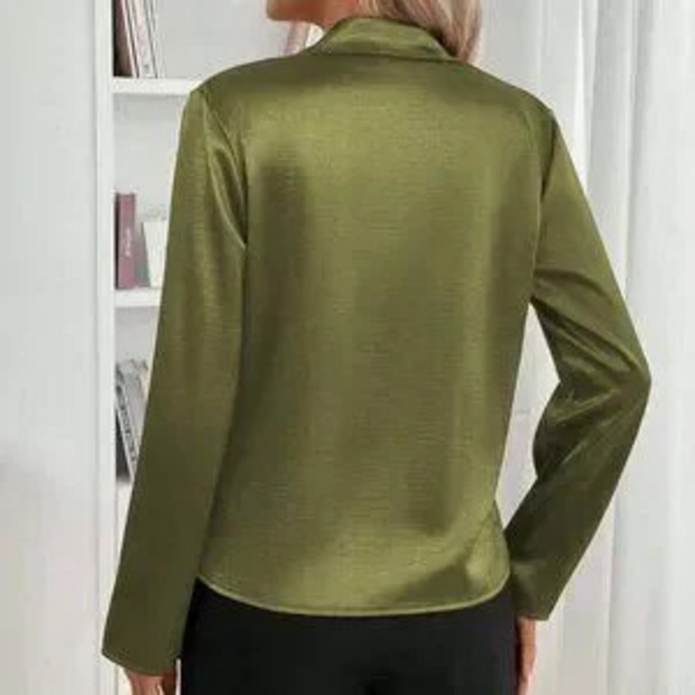 Army Green Casual Women's Satin Criss-Cross Blouse Top